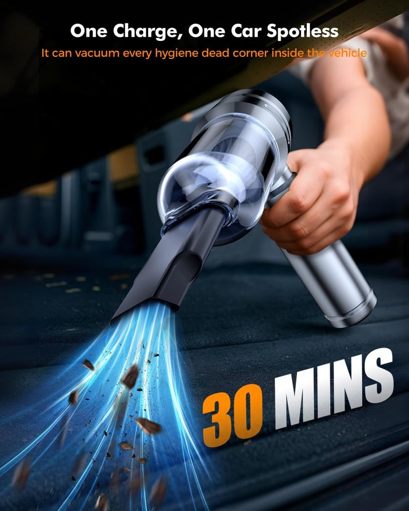 VNOST Car Vacuum,3 Suction Modes,Portable Mini Cordless Cleaner with 24000pa Suction Power,Type-C Charge,Handheld Vacuum for Home,Car,Birthday Gifts for Men Dad Husband (Starlight Bright Silver) - Image 3